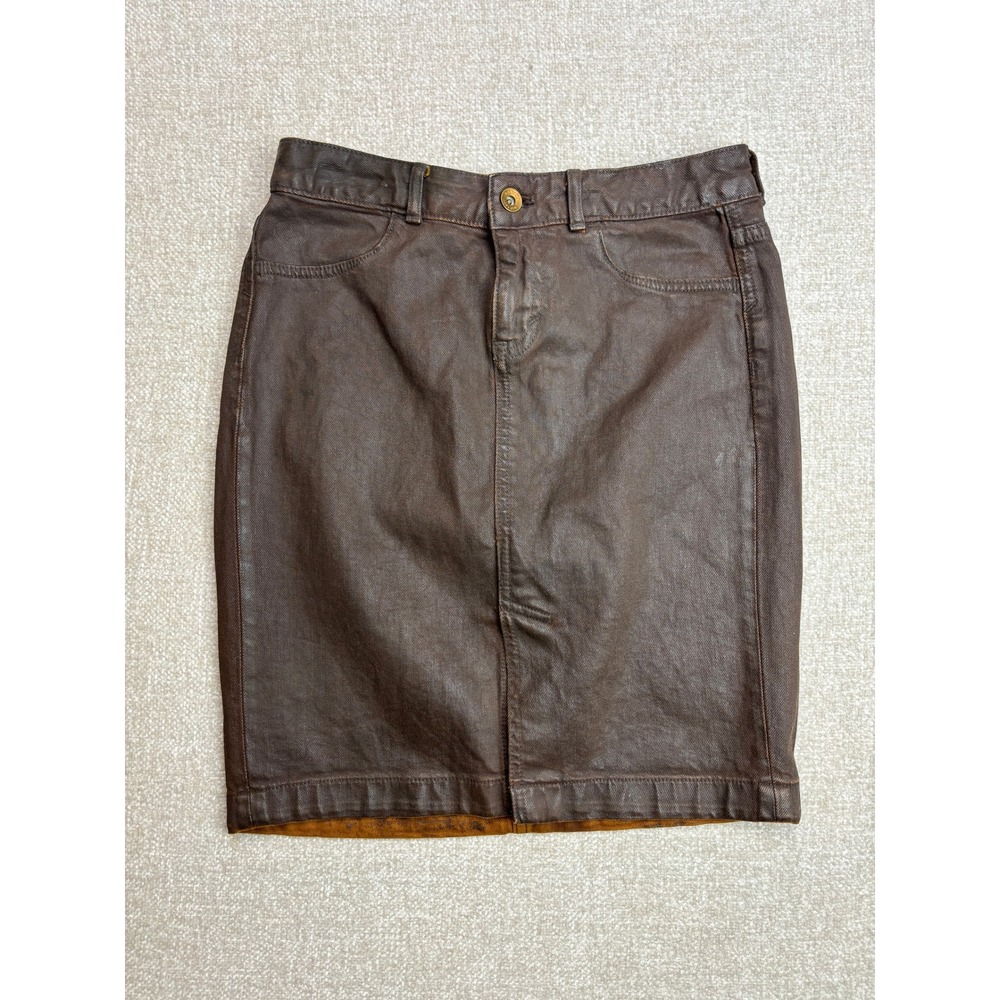 Banana Republic Coated Denim Mini Skirt Brown Petite 25 Five Pocket Casual